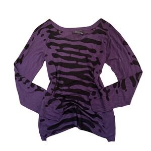 Y2K Orly Knit Top Women XL Purple Abstract Tiger Stripe Long Sleeve